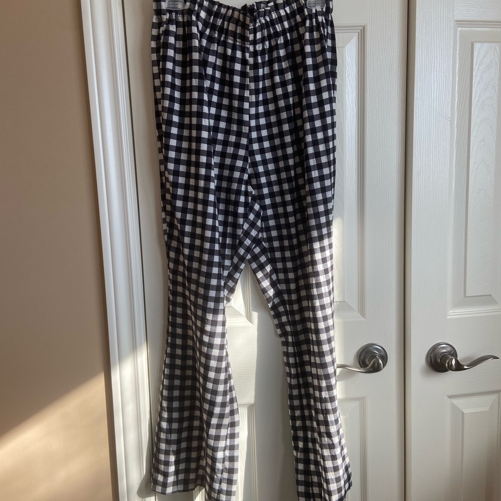 Gingham Print Straight Leg Pants